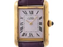 Cartier　カルティエ　マストタンク　２０２３ネンクリスマスゲンテイ　レディース腕時計　クオーツ　パープル文字盤　SV925/GP/革　W1017554【431】2147100585971