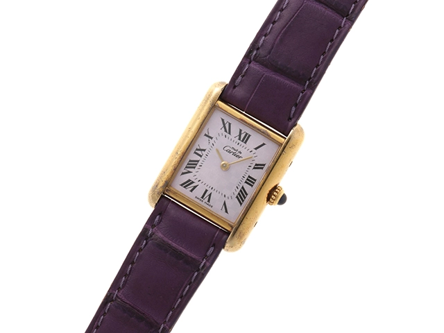 Cartier　カルティエ　マストタンク　２０２３ネンクリスマスゲンテイ　レディース腕時計　クオーツ　パープル文字盤　SV925/GP/革　W1017554【431】2147100585971