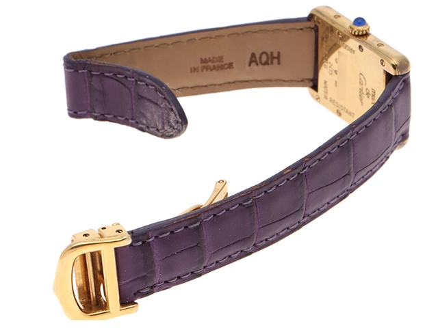 Cartier　カルティエ　マストタンク　２０２３ネンクリスマスゲンテイ　レディース腕時計　クオーツ　パープル文字盤　SV925/GP/革　W1017554【431】2147100585971