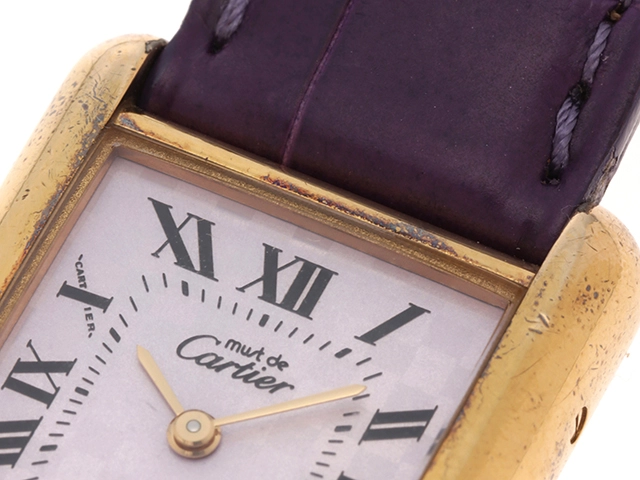 Cartier　カルティエ　マストタンク　２０２３ネンクリスマスゲンテイ　レディース腕時計　クオーツ　パープル文字盤　SV925/GP/革　W1017554【431】2147100585971