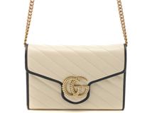 GUCCI　グッチ　ショルダーバッグ　ＧＧマーモント　チェーンウォレット　573807　ホワイト/ネイビー　レザー　【472】　RE