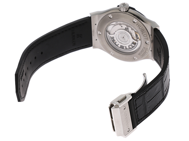 HUBLOT ウブロ クラシックフュージョン ブラックシャイニー 542.NX.1270.LR ブラックラッカー文字盤 TI SS  クロコレザーu0026ラバー 日本限定モデル 男性用自動巻時計【473】 の購入なら「質」の大黒屋（公式）