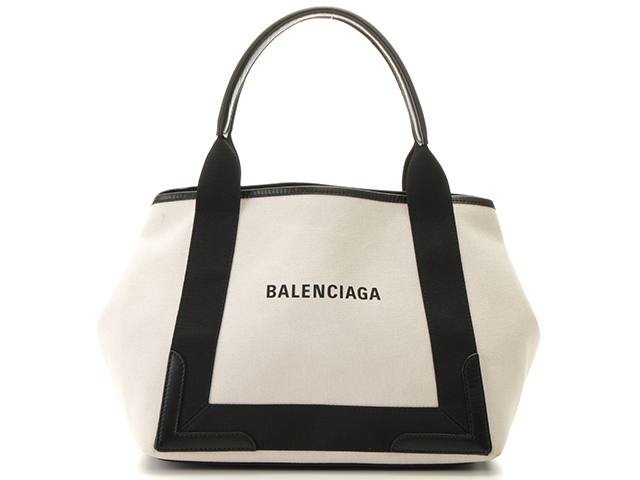 BALENCIAGA バレンシアガ ネイビーカバスS キャンバス レザー ホワイト