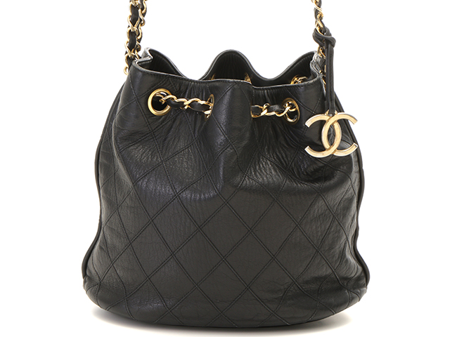 CHANEL　シャネル　ビコローレ巾着チェーンショルダー　ラムスキン　ブラック　ゴールド金具【431】2147200431161 　C