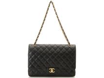 CHANEL　シャネル　デカマトラッセｗフラップｗチェーンショルダー　ブラック／ＧＰ　キャビア【471】