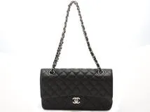 CHANEL シャネル　マトラッセWフラップチェーンショルダー　ブラック　SV 　キャビア　A01112【431】2147200459264
