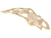 JEWELRY　ノンブランドジュエリー　ブローチ　K18イエローゴールド　ダイヤモンド0.41ct　パール　約10.6g【430】2147200467627