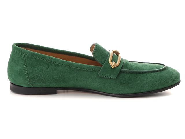 HERMES エルメス コレット モカシン レディース37 グリーン/GP シェーヴル・ヴェロア