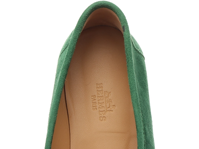HERMES エルメス コレット モカシン レディース37 グリーン/GP シェーヴル・ヴェロア