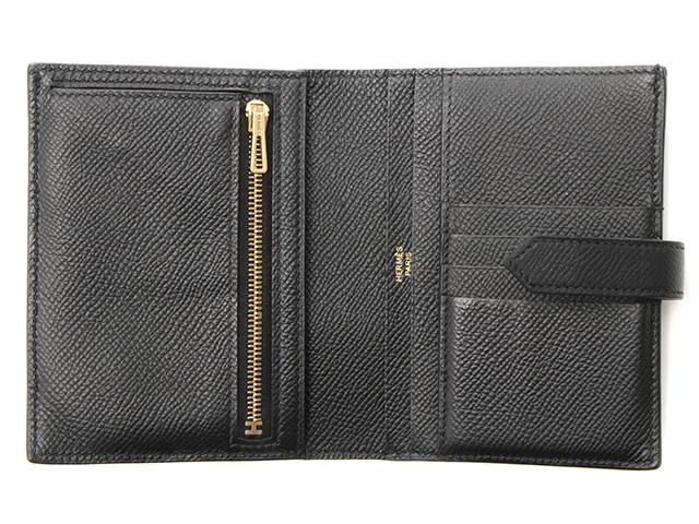 【極美品】エルメス ベアンコンパクト 二つ折り財布 ヴォーエプソン 黒 ゴールド HERMES （新品・未使用品）エルメス ベアン コンパクト 二つ折り