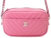 CHANEL シャネル Vステッチ カメラバッグ ピンク SV キャビア