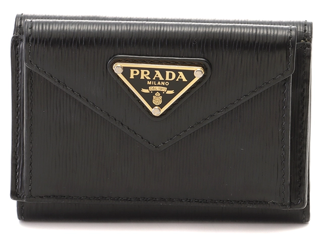 PRADA プラダ 三つ折り財布 ブラック レザー 1MH021 【460 