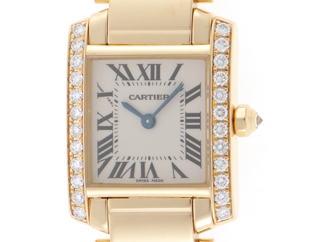 Cartier　カルティエ　レディース腕時計　タンクフランセーズ　ダイヤベゼル　クオーツ　ホワイト文字盤　イエローゴールド【433】