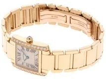 Cartier　カルティエ　レディース腕時計　タンクフランセーズ　ダイヤベゼル　クオーツ　ホワイト文字盤　イエローゴールド【433】