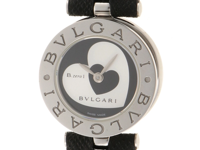 BVLGARI ブルガリ 腕時計 B-zero1 ダブルハート BZ22S ステンレススティール/社外革ベルト ブラックシルバー文字盤 クォーツ【472】TS