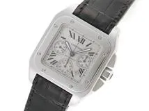 Cartier カルティエ 時計 サントス100クロノ W20090X8 ホワイト文字盤 SS/クロコダイルレザー 自動巻き  クロノグラフ メンズ（2147200491318）M【200】