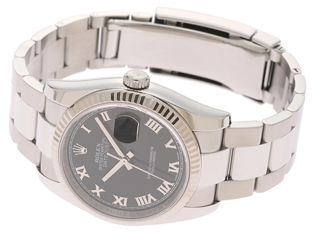 2015年1月並行品 ROLEX ロレックス 腕時計 デイトジャスト36 116234 ブラックローマ文字盤 K18ホワイトゴールド／ステンレス オイスター 自動巻【472】SJ