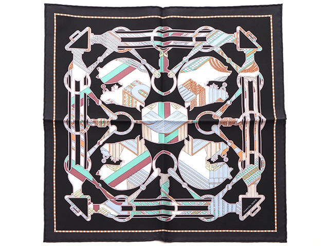 HERMES エルメス カレ45 Tatersale en Zigzag ノワール