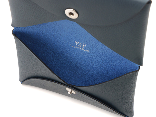 美品 エルメス カルヴィ エプソン ネイビー ブルー カードケース C刻印 箱 美品 エルメス カルヴィ エプソン ネイビー ブルー カードケース C刻印