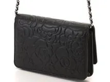 CHANEL シャネル カメリア チェーンウォレット A47421 ブラック/SV 