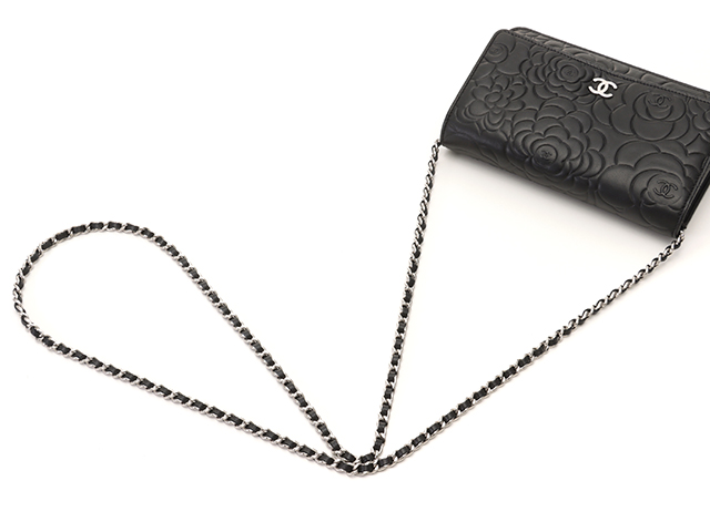 CHANEL シャネル カメリア チェーンウォレット A47421 ブラック