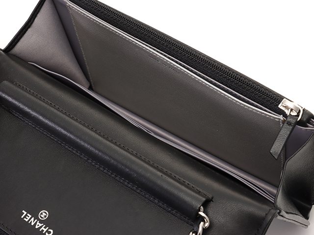 CHANEL シャネル カメリア チェーンウォレット A47421 ブラック/SV