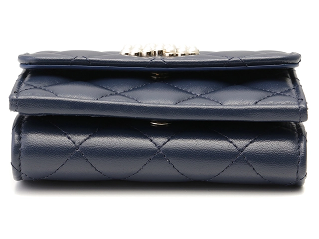 CHANEL シャネル スモール フラップ ウォレット ネイビー/GP ラムスキン 【472】HA