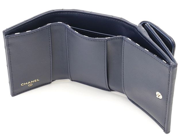 CHANEL シャネル スモール フラップ ウォレット ネイビー/GP ラムスキン 【472】HA