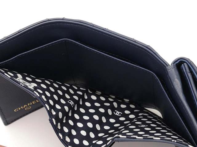 CHANEL シャネル スモール フラップ ウォレット ネイビー/GP ラムスキン 【472】HA