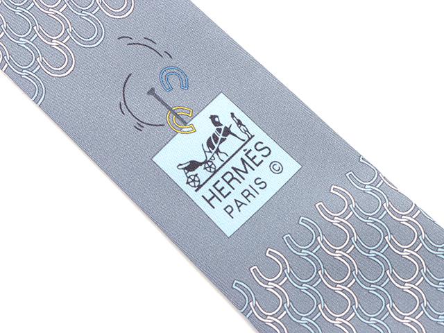 HERMES エルメス ネクタイ ジュ・デュ・フェール シルク シエル グリス