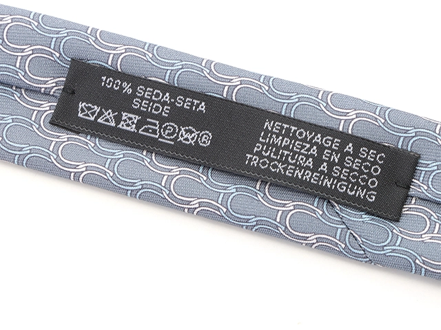 HERMES　エルメス　ネクタイ　ジュ・デュ・フェール　シルク　シエル　グリス　ブラン【472】YI