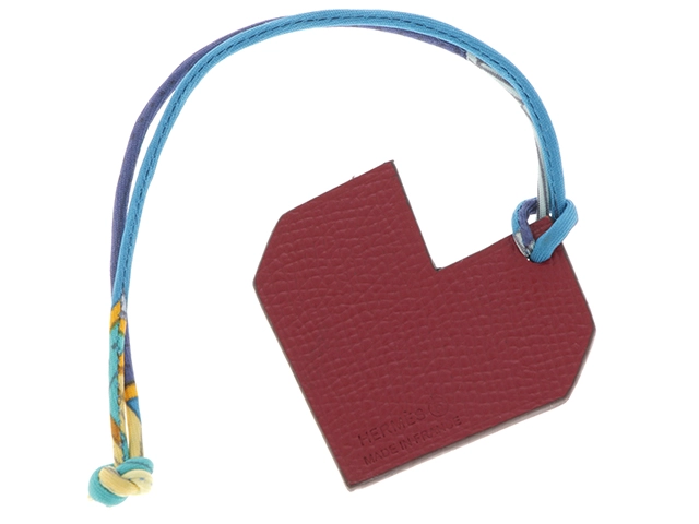 HERMES エルメス プティアッシュ ハートチャーム レザー/シルク ルージュ/カーキ 2147200510187【432】