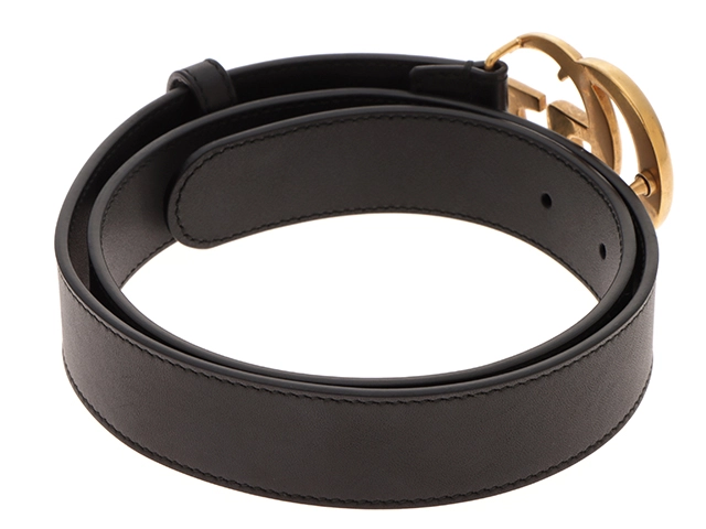 GUCCI グッチ ダブルGスリムベルト ブラック/ゴールド金具(GP) レザー 414516 2147200512532 【432】