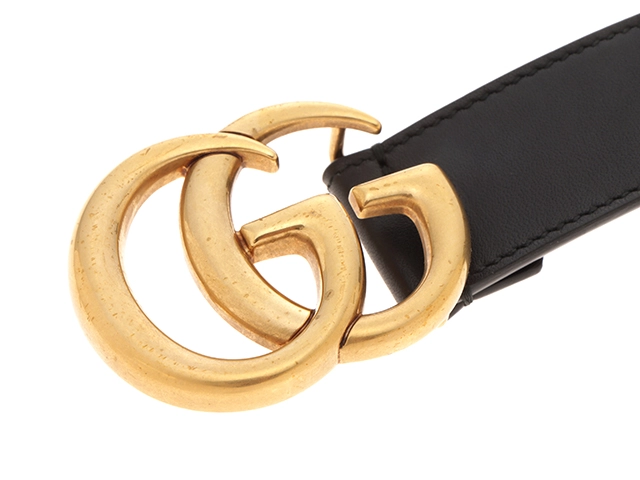GUCCI グッチ ダブルGスリムベルト ブラック/ゴールド金具(GP) レザー 414516 2147200512532 【432】