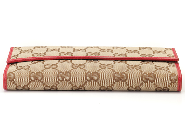 GUCCI グッチ GGWホック長財布 ベージュ/レッド キャンバス