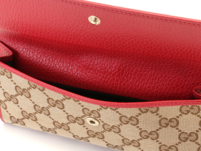 GUCCI グッチ GGWホック長財布 ベージュ/レッド キャンバス