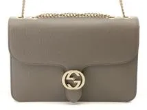 GUCCI インターロッキングG チェーンショルダー グレー レザー 510303