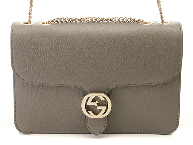 GUCCI インターロッキングG チェーンショルダー グレー レザー 510303
