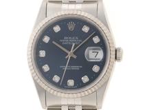 国際保証書有　ROLEX　ロレックス　時計　デイトジャスト　16234G　ブルー文字盤　10Pダイヤ　WG/SS　自動巻き　メンズ　M