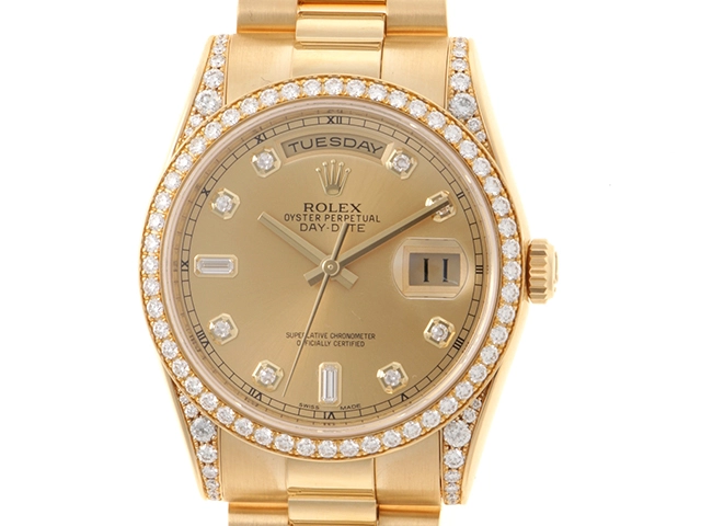 ランダム番 ROLEX ロレックス 腕時計 デイデイト36 118388A K18イエローゴールド 10Pダイヤモンドシャンパン文字盤 ベゼル/ラグダイヤモンド 自動巻き【472】SJ