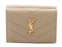 SAINT LAURENT サンローラン モノグラム オリガミ タイニーウォレット 3つ折り財布 668274 ベージュ/GP金具 レザー 【460】2147200537306