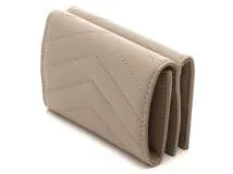 SAINT LAURENT サンローラン モノグラム オリガミ タイニーウォレット 3つ折り財布 668274 ベージュ/GP金具 レザー 【460】2147200537306