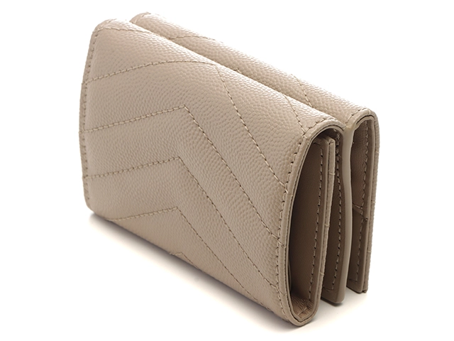 SAINT LAURENT サンローラン モノグラム オリガミ タイニーウォレット 3つ折り財布 668274 ベージュ/GP金具 レザー 【460】2147200537306