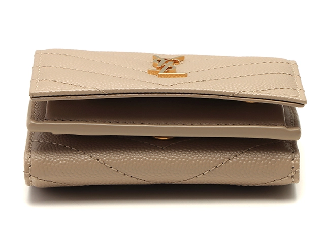 SAINT LAURENT サンローラン モノグラム オリガミ タイニーウォレット 3つ折り財布 668274 ベージュ/GP金具 レザー 【460】2147200537306
