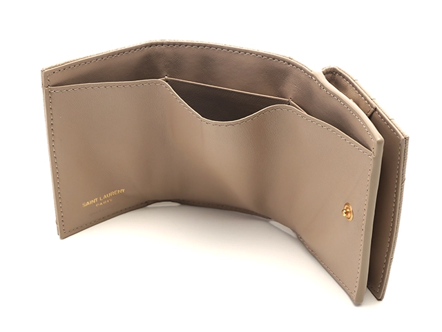 SAINT LAURENT サンローラン モノグラム オリガミ タイニーウォレット 3つ折り財布 668274 ベージュ/GP金具 レザー 【460】2147200537306