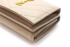 SAINT LAURENT サンローラン モノグラム オリガミ タイニーウォレット 3つ折り財布 668274 ベージュ/GP金具 レザー 【460】2147200537306