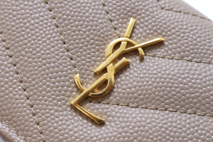 SAINT LAURENT サンローラン モノグラム オリガミ タイニーウォレット 3つ折り財布 668274 ベージュ/GP金具 レザー 【460】2147200537306