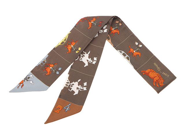 HERMES エルメス ツイリー HERMES PARADE シルク マロン／グリス