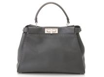 FENDI　フェンディ　ショルダーバッグ　セレリア　レギュラーピーカブー　グレー　レザー　シルバー金具　【471】L