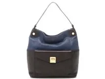 FURLA フルラ バイカラー ショルダーバッグ ネイビー／ダークブラウン レザー F6356【430】2147200546773